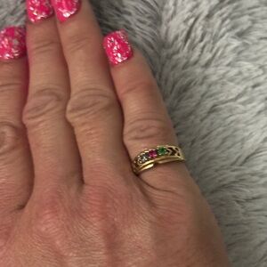 New Ring with Pink, Light Blue and Green Gemstones size 7